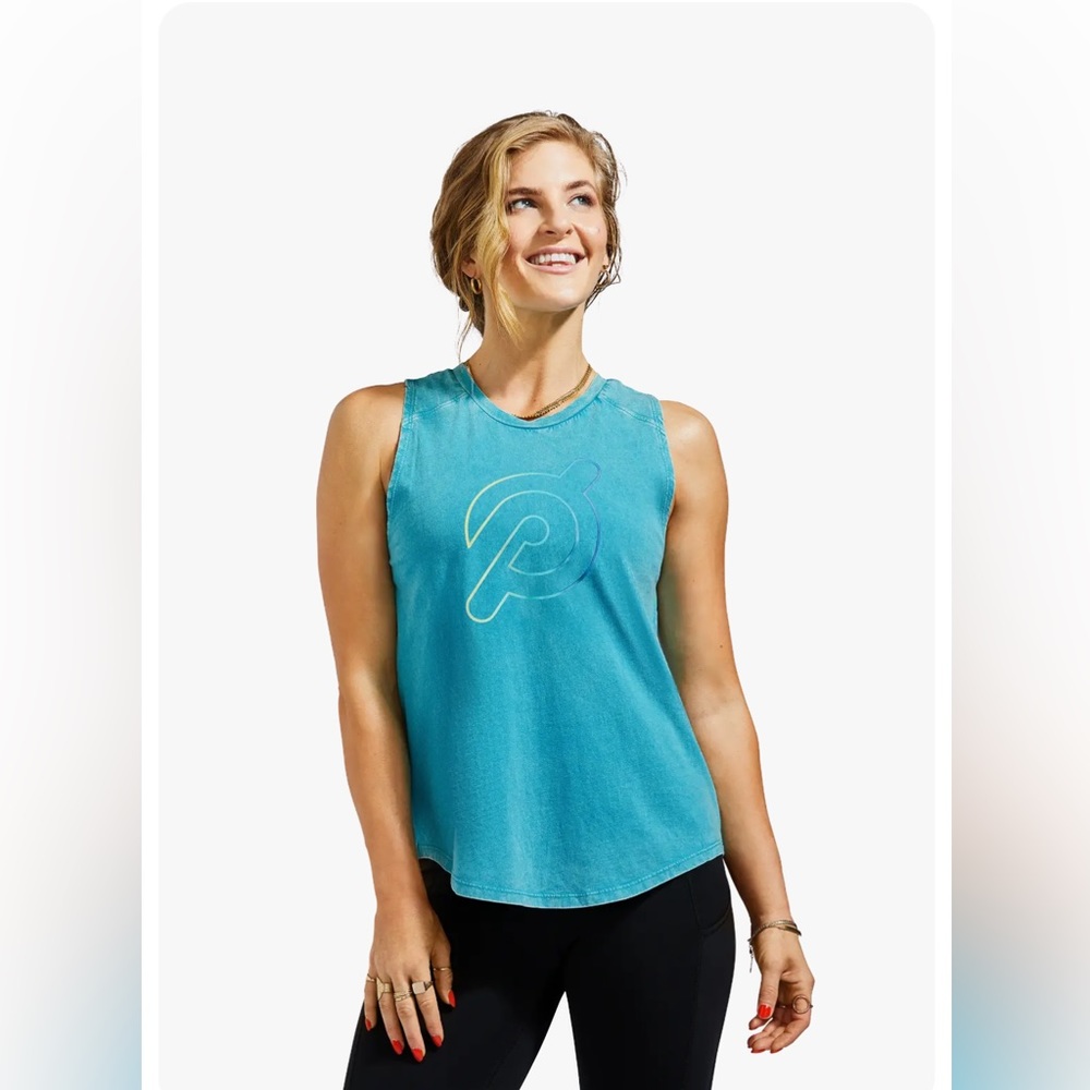 Peloton turquoise studio vintage tank top  XS